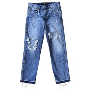 7 For All Mankind Distressed High-Waist Cropped Straight Leg Jeans 29X26
